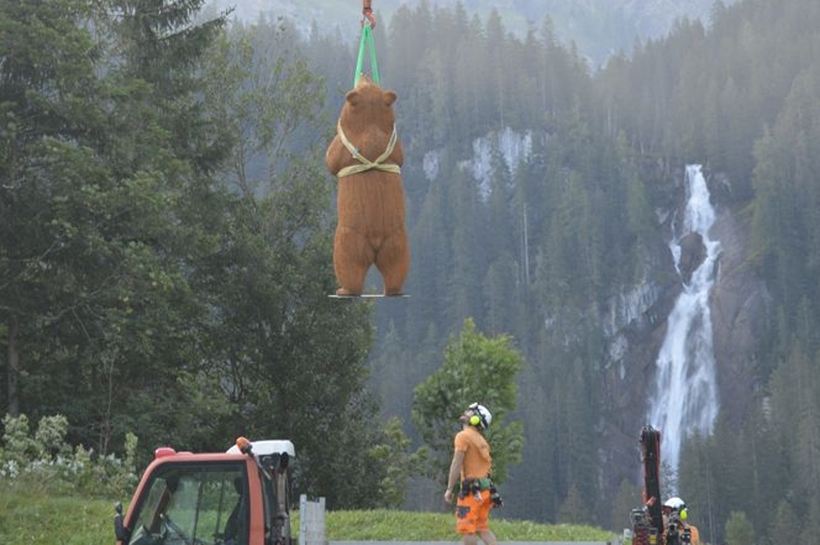 Holzskulptur-Arrangement ist vollendet – Bärin flog zu ihren Jungen